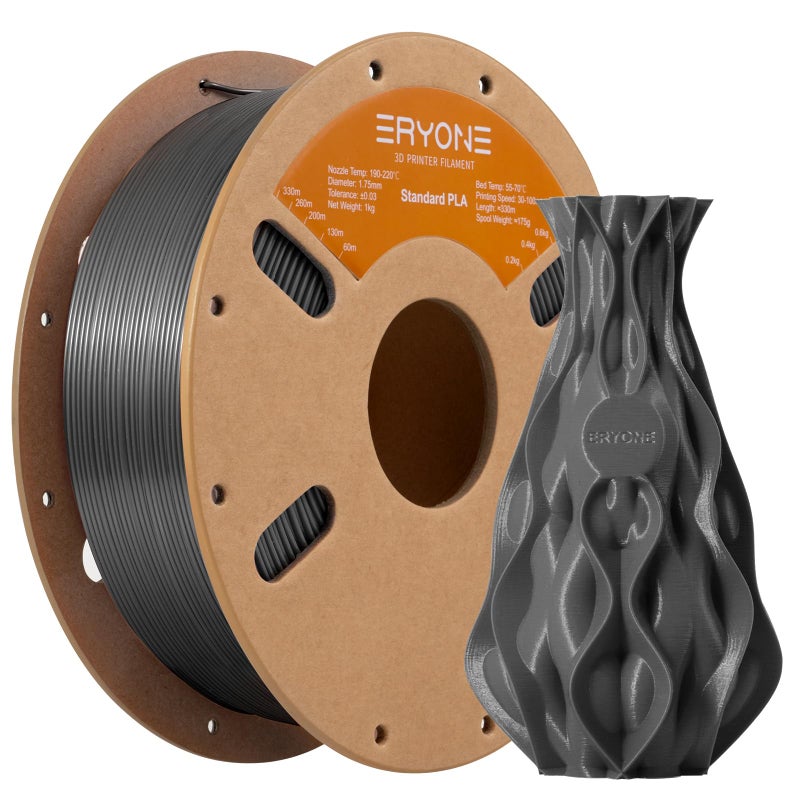 ERYONE PLA Filament 3D Printer PLA Filament 1.75mm +/- 0.03mm, PLA Filament 1KG Cardboard Spool(2.2LBS), Grey - Image 1